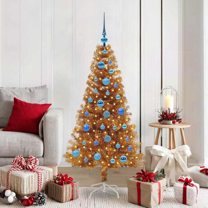 vidaXL Kerstboom met 150 LED met standaard Goud 150 cm PET, Diversen, Kerst, Nieuw, Verzenden