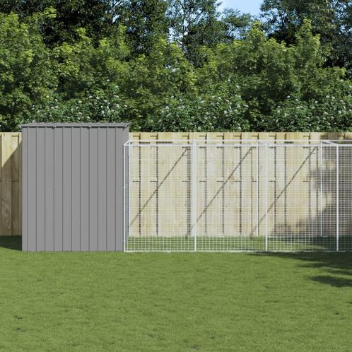 vidaXL Hondenhok met ren 214x1069x181 cm staal lichtgrijs, Dieren en Toebehoren, Hondenhokken, Nieuw, Verzenden