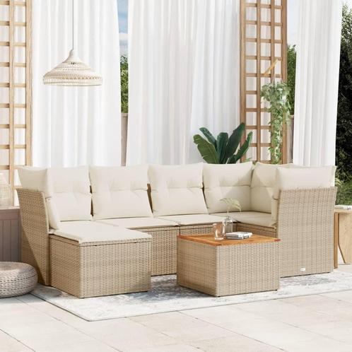vidaXL 7-delige Loungeset met kussens poly rattan beige, Tuin en Terras, Tuinsets en Loungesets, Loungeset, Nieuw, Rotan, Verzenden