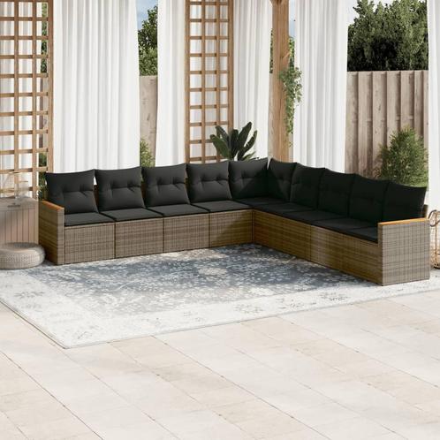 vidaXL 9-delige Loungeset met kussens poly rattan grijs, Tuin en Terras, Tuinsets en Loungesets, Loungeset, Nieuw, Rotan, Verzenden