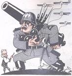 Mussolini op het oorlogspad op spotprent (lijst optie), Antiek en Kunst, Verzenden