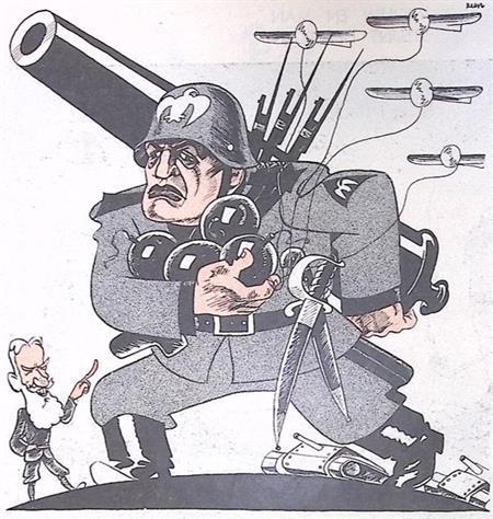 Mussolini op het oorlogspad op spotprent (lijst optie), Antiek en Kunst, Kunst | Litho's en Zeefdrukken, Verzenden