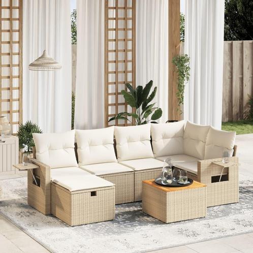 vidaXL 7-delige Loungeset met kussens poly rattan beige, Tuin en Terras, Tuinsets en Loungesets, Loungeset, Nieuw, Rotan, Verzenden