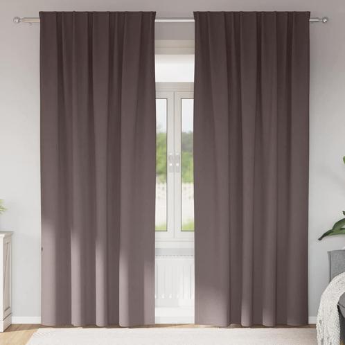 vidaXL Gordijnen met gordijnen 2 pcs Donkerbruin Polyester, Huis en Inrichting, Stoffering | Gordijnen en Lamellen, Bruin, Nieuw