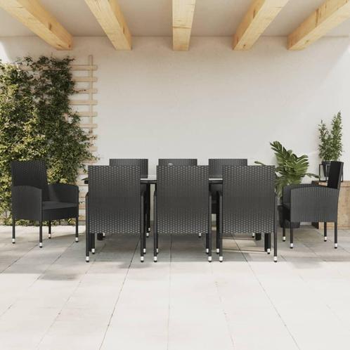 vidaXL 9-delige Tuinset poly rattan en staal zwart, Tuin en Terras, Tuinsets en Loungesets, Tuinset, Nieuw, 8 zitplaatsen, Rotan