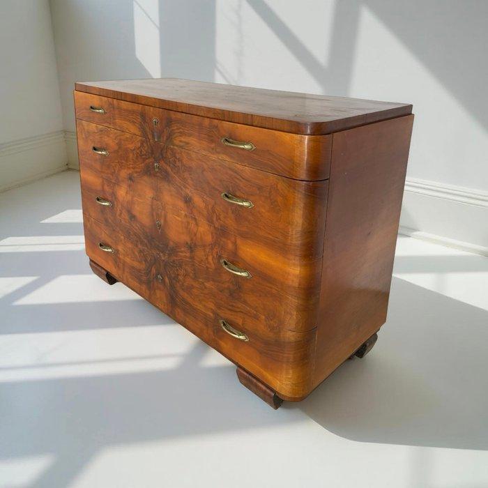 Ladekast - Hout, Messing, Walnoot, Wortelnotenhout, Antiek en Kunst, Kunst | Designobjecten