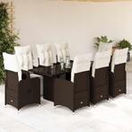 vidaXL 9-delige Bistroset met kussens poly rattan bruin, Tuin en Terras, Verzenden, Nieuw, Rotan, 8 zitplaatsen