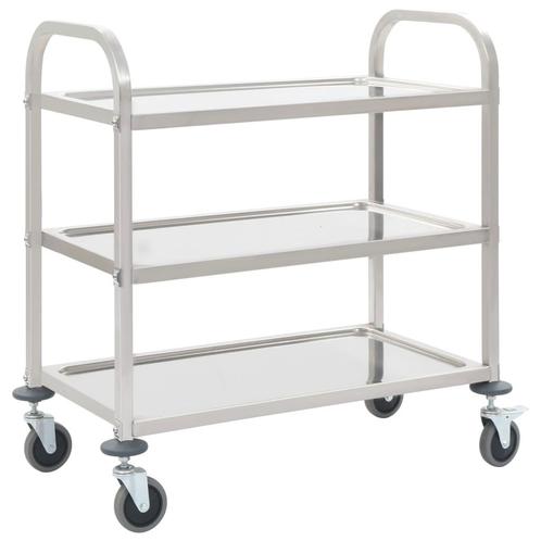 vidaXL Keukentrolley 3-laags 96,5x55x90 cm roestvrij staal, Huis en Inrichting, Keuken | Keukenbenodigdheden, Nieuw, Verzenden