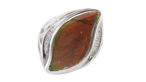 Ring Ammoliet en diamant 12 krt, Sieraden, Tassen en Uiterlijk, Ringen, Nieuw, Ophalen of Verzenden