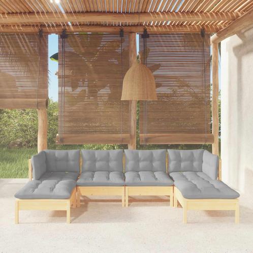 vidaXL 6-delige Loungeset met grijze kussens grenenhout, Tuin en Terras, Tuinsets en Loungesets, Loungeset, Nieuw, 6 zitplaatsen
