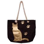 Grote tas met gouden kat - zwart - 53x41cm NIEUW, Sieraden, Tassen en Uiterlijk, Tassen | Schoudertassen, Ophalen of Verzenden