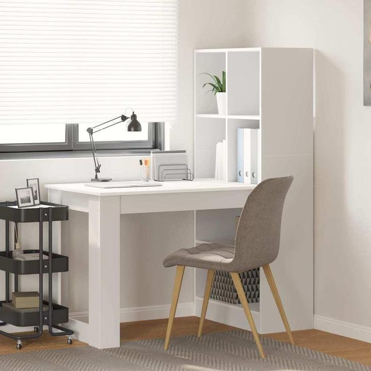 vidaXL Bureau met plank met opslag Wit 122 x 67 x 145 cm, Huis en Inrichting, Bureaus, Nieuw, Verzenden