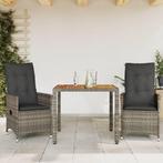 vidaXL 3-delige Bistroset met kussens poly rattan grijs, Verzenden, Nieuw, Rotan, 2 zitplaatsen