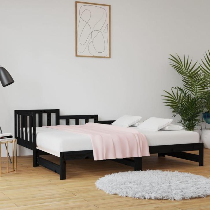 vidaXL Slaapbank uitschuifbaar massief grenenhout zwart, Huis en Inrichting, Slaapkamer | Bedden, 90 cm, 190 cm of minder, Zwart