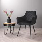 Eetkamerstoel met armleuning | Velvet | Zwart | DS4U Ravi, Ophalen of Verzenden, Nieuw, Zwart