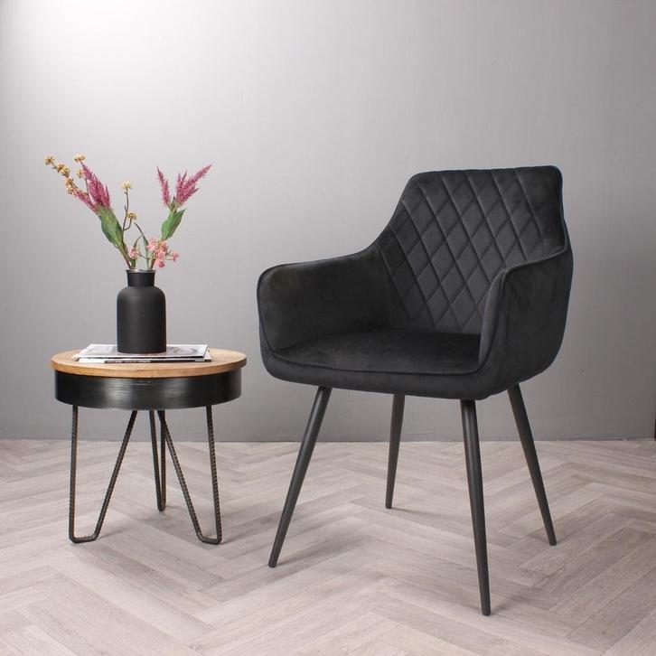 Eetkamerstoel met armleuning | Velvet | Zwart | DS4U Ravi, Huis en Inrichting, Stoelen, Zwart, Nieuw, Ophalen of Verzenden