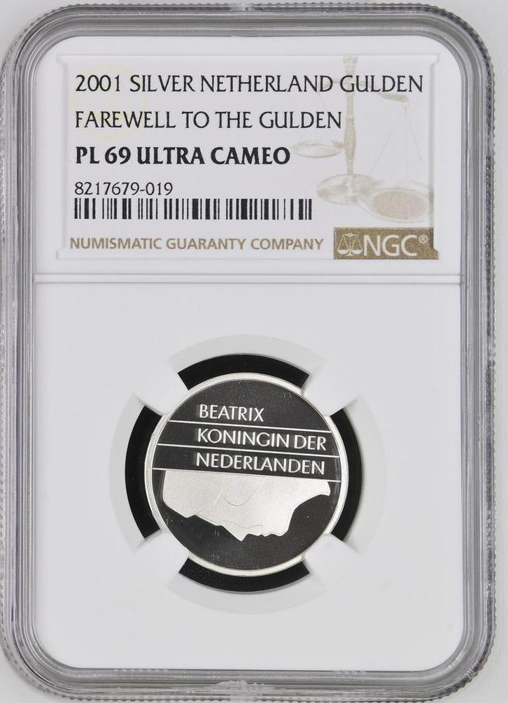 Koningin Beatrix Zilveren 1 gulden 2001 PL69 UCAM NGC, Postzegels en Munten, Munten | Nederland, Losse munt, 1 gulden, Koningin Beatrix