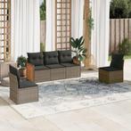 vidaXL 5-delige Loungeset met kussens poly rattan grijs, Verzenden, Nieuw, Rotan, Loungeset