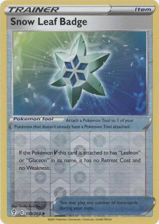 snow leaf badge 159/203 reverse holo evolving skies, Hobby en Vrije tijd, Verzamelkaartspellen | Pokémon, Losse kaart, Nieuw, Foil