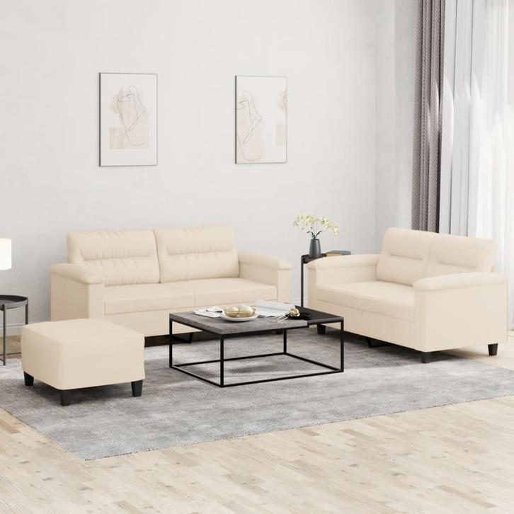 vidaXL 3-delige Loungeset met kussens microvezelstof beige, Huis en Inrichting, Banken | Bankstellen, Nieuw, Stof, Vierpersoons of meer