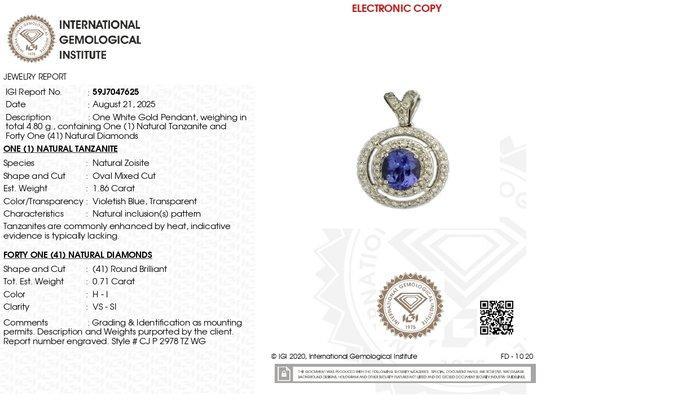 Hanger - 18 karaat Witgoud - 2.57ct. tw. Tanzaniet - Diamant, Sieraden, Tassen en Uiterlijk, Antieke sieraden