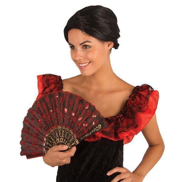 Waaier Spaans Pailletten Rood/Zwart, Hobby en Vrije tijd, Feestartikelen, Nieuw, Ophalen of Verzenden