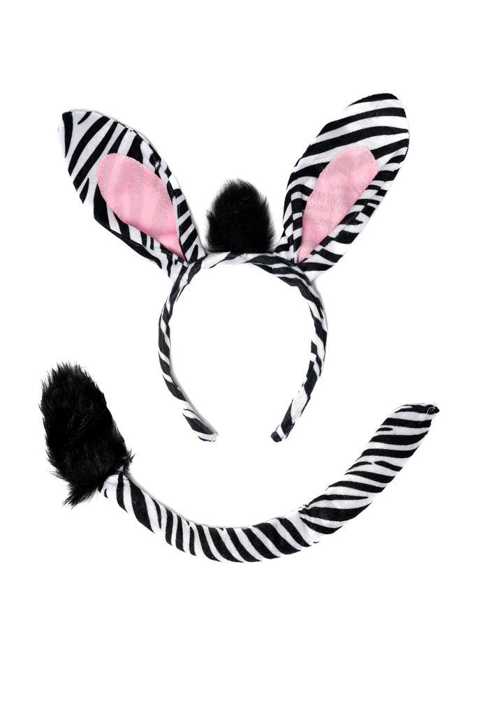 Zebra Haarband Oren Staart Diadeem Set Zebraprint Zwart Wit, Kleding | Dames, Carnavalskleding en Feestkleding, Accessoires, Nieuw