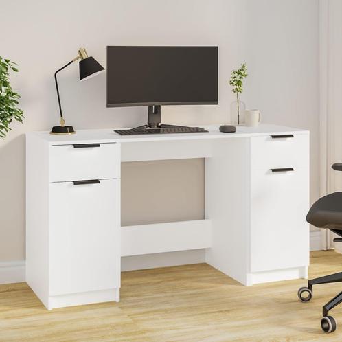 vidaXL Bureau met bijzetkast bewerkt hout wit, Huis en Inrichting, Bureaus, Nieuw, Verzenden