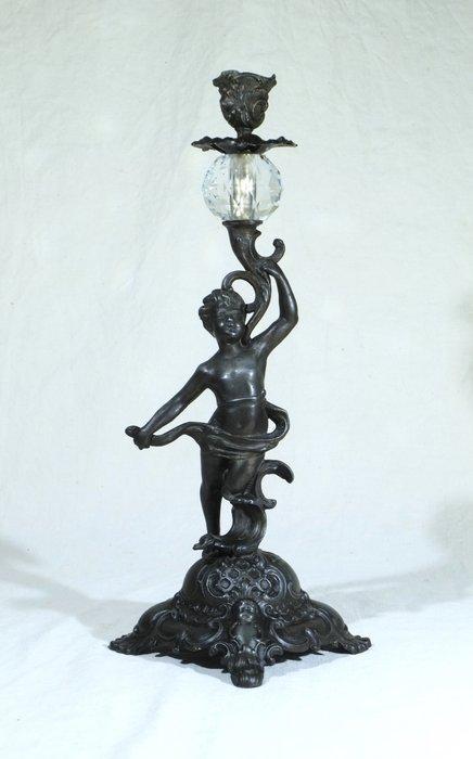 Kaarsenstandaard met oor - Brons - Prachtig kristal, Antiek en Kunst, Curiosa en Brocante