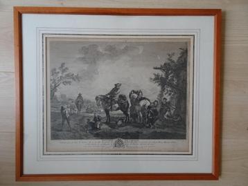 Ets Uitstel Jachtpartij, paarden, steltloper Beaumont 1733 beschikbaar voor biedingen