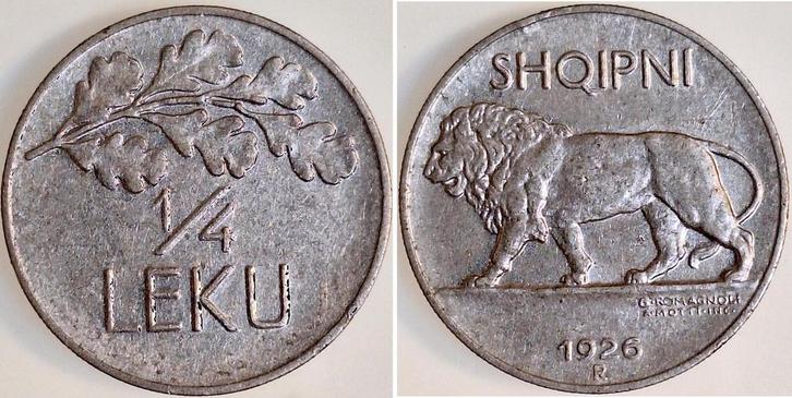 1/4 Leku Albanien 1926 R vz Shqipni nickel, Postzegels en Munten, Munten | Europa | Niet-Euromunten, Verzenden