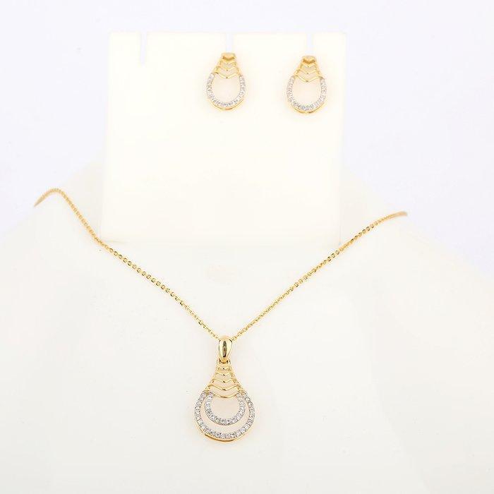 2-delige sieradenset - 14 karaat Geel goud - 0.68ct. tw., Sieraden, Tassen en Uiterlijk, Antieke sieraden