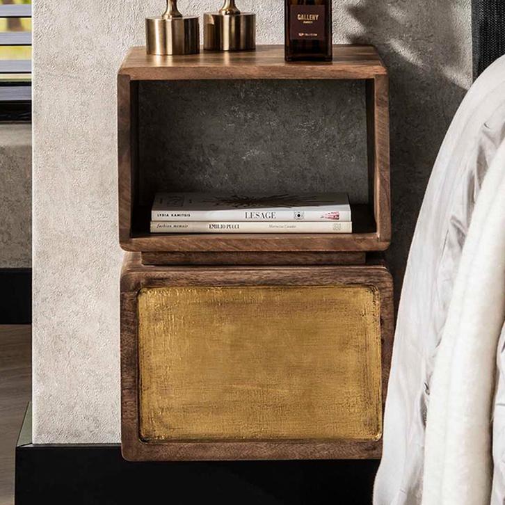 *WOONWINKEL* Houten Nachtkastje Vintage Goud, Huis en Inrichting, Slaapkamer | Nachtkastjes, Nieuw, Verzenden