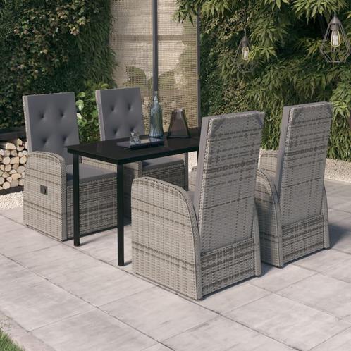 vidaXL 5-delige Tuinset met kussens grijs, Tuin en Terras, Tuinsets en Loungesets, Tuinset, Nieuw, 4 zitplaatsen, Rotan, Verzenden