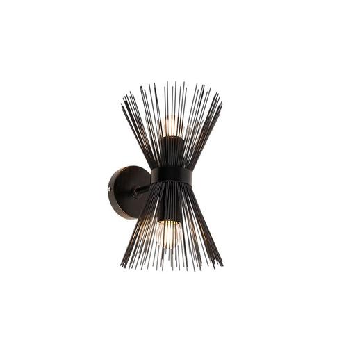 Art Deco wandlamp zwart 2-lichts - Broom, Huis en Inrichting, Lampen | Wandlampen, Nieuw, Overige materialen