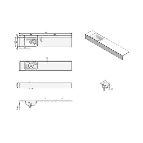 Fontein Luca Sanitair Lea 120x22x12 cm Solid Surface Links, Doe-het-zelf en Verbouw, Sanitair, Ophalen of Verzenden