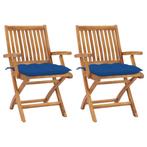 vidaXL Tuinstoelen 2 st met blauwe kussens massief teakhout, Tuin en Terras, Tuinstoelen, Verzenden, Nieuw, Teakhout