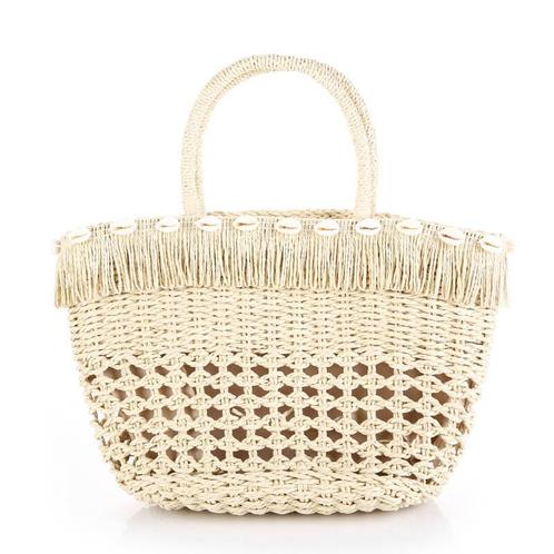 Strandtas - riet - dubbel hengsel - beige - gevlochten - met, Sieraden, Tassen en Uiterlijk, Tassen | Schoudertassen, Nieuw, Ophalen of Verzenden