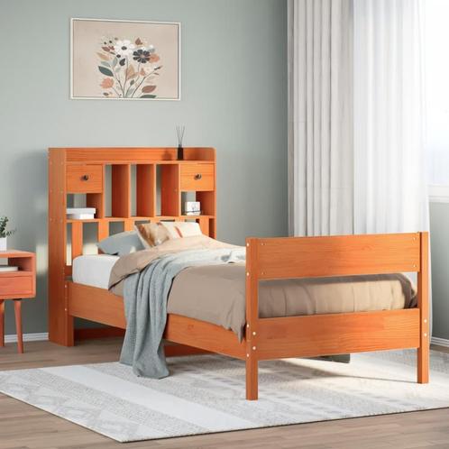 vidaXL Bed met boekenkast zonder matras grenenhout wasbruin, Huis en Inrichting, Slaapkamer | Bedden, 100 cm, 200 cm, Bruin, Eenpersoons
