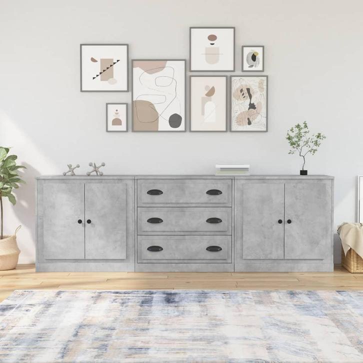 vidaXL Dressoirs 3 st bewerkt hout betongrijs, Huis en Inrichting, Kasten | Dressoirs, Nieuw, Overige houtsoorten, Verzenden