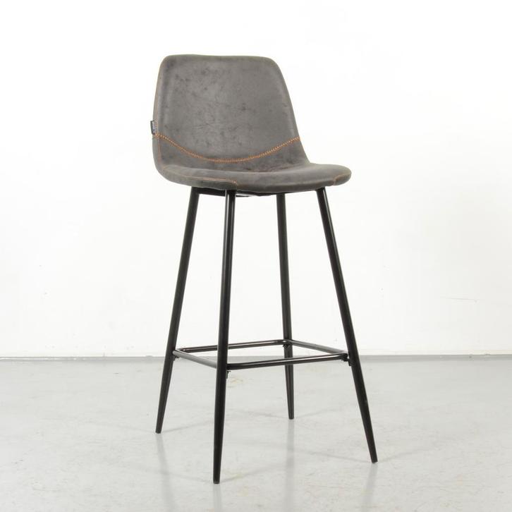Barkruk Skara, antraciet leder, 4-poot onderstel, Huis en Inrichting, Stoelen, Ophalen of Verzenden