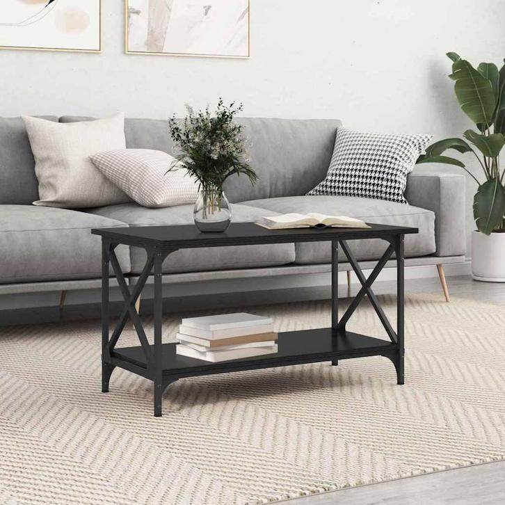 vidaXL Salontafel Zwart eiken 80 x 45 x 45.5 cm Bewerkt hout, Huis en Inrichting, Tafels | Salontafels, Nieuw, 50 tot 100 cm, Overige houtsoorten