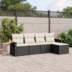 vidaXL 5-delige Loungeset met kussens poly rattan zwart, Verzenden, Nieuw, Rotan, Loungeset