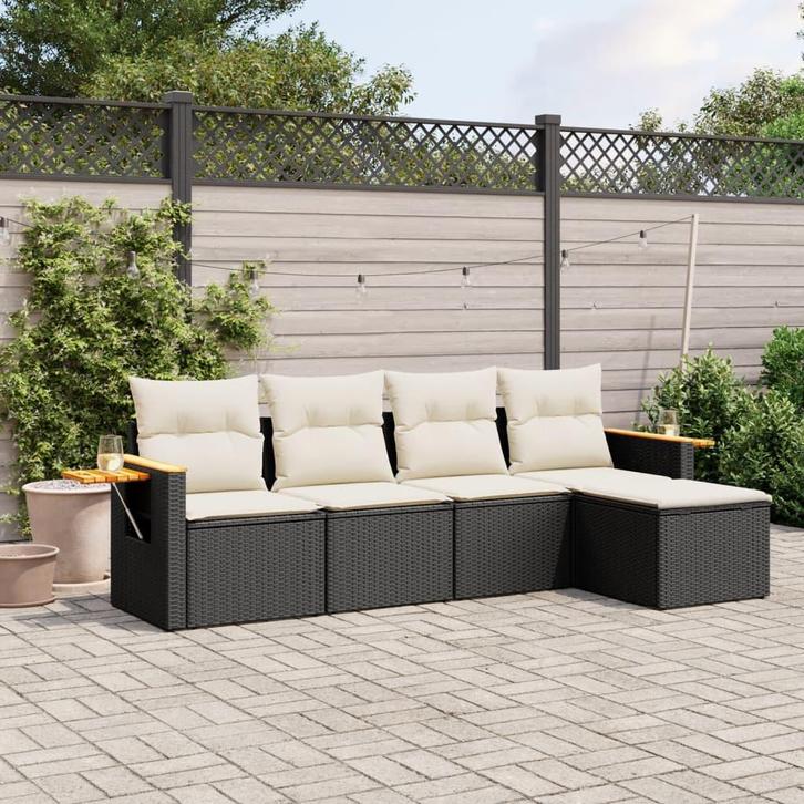 vidaXL 5-delige Loungeset met kussens poly rattan zwart, Tuin en Terras, Tuinsets en Loungesets, Loungeset, Nieuw, Rotan, Verzenden