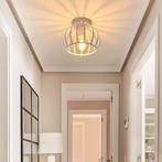 Vintage plafondlamp metalen kooi zwart E27, Verzenden, Nieuw