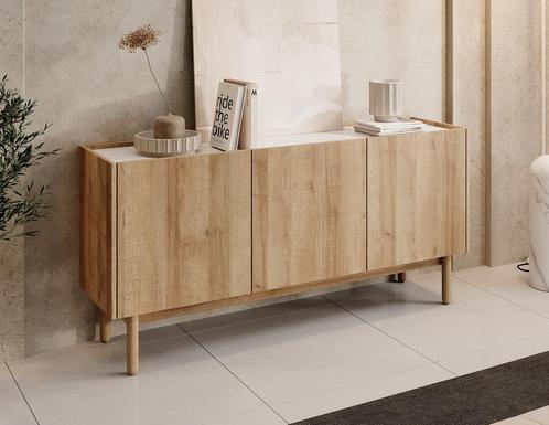 Meubella | Dressoir eiken 144x37x68 cm Scandinavisch, Huis en Inrichting, Kasten | Dressoirs, 25 tot 50 cm, Nieuw, 100 tot 150 cm