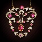 Zonder minimumprijs - Halsketting Zilver Robijn - Diamant, Nieuw