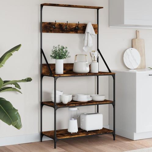 vidaXL Bakkersrek met haken 4-laags bewerkt hout gerookt, Huis en Inrichting, Keuken | Keukenbenodigdheden, Nieuw, Verzenden