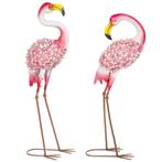 Flamingo Tuinbeelden Set Van 2, Florale Veer-Metalen Vogels,, Verzenden, Nieuw