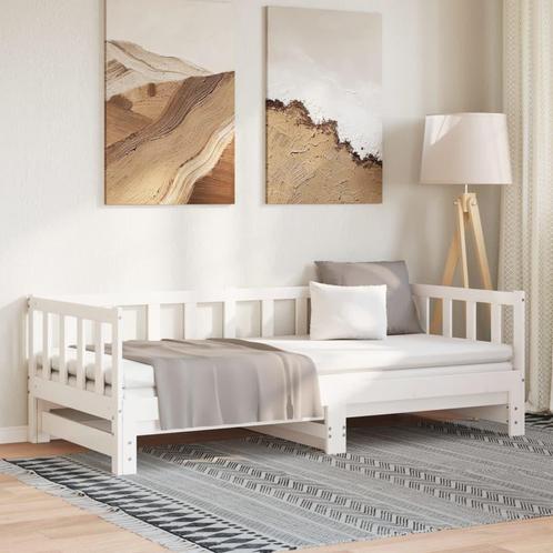 vidaXL Slaapbank met onderschuifbed 90x190 cm massief, Huis en Inrichting, Slaapkamer | Bedden, 90 cm, 190 cm of minder, Wit, Eenpersoons